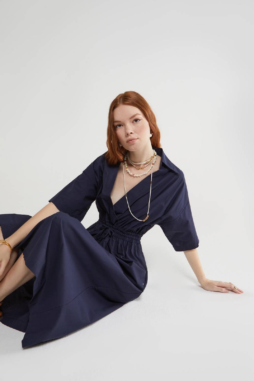 ottod'Ame Poplin midi dress with drawstring Soddisfazione Garantita