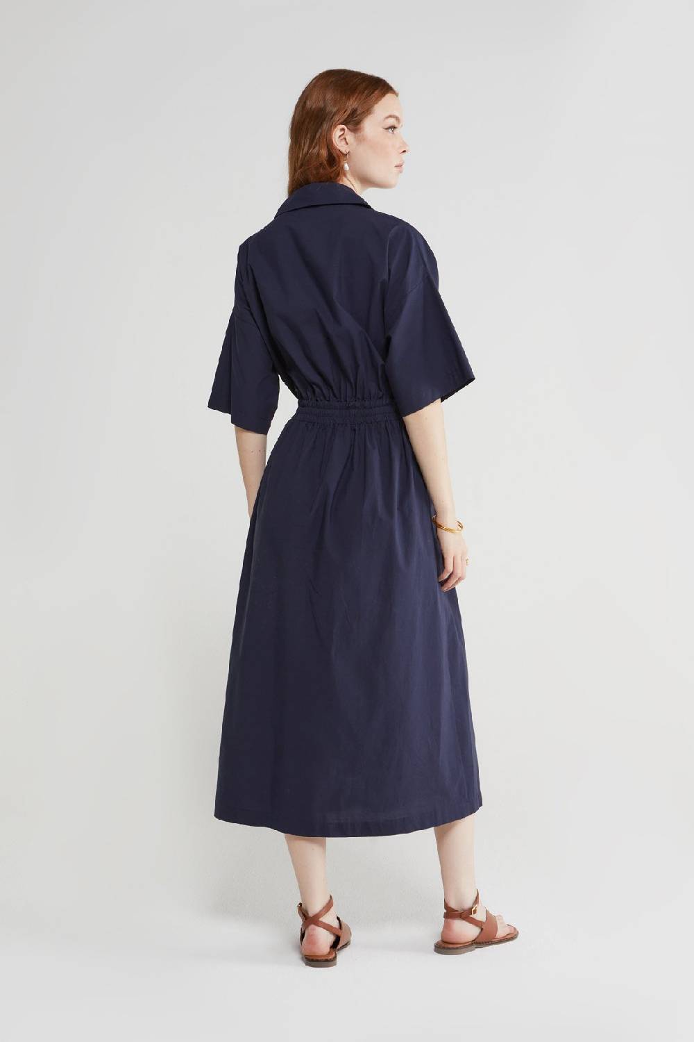 ottod'Ame Poplin midi dress with drawstring Soddisfazione Garantita