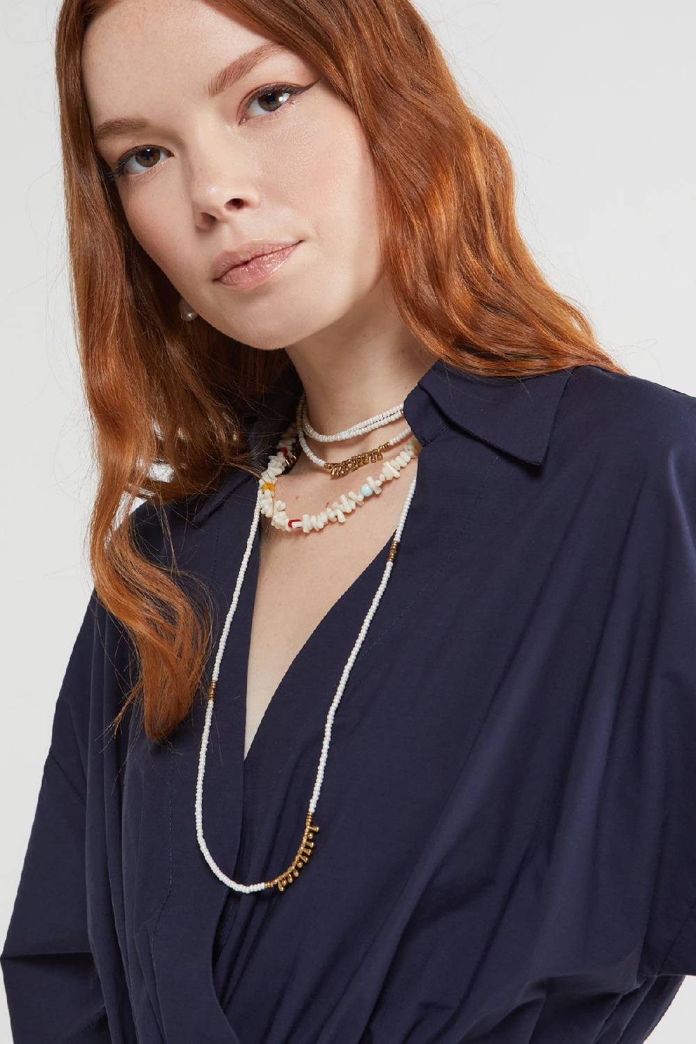 ottod'Ame Poplin midi dress with drawstring Soddisfazione Garantita