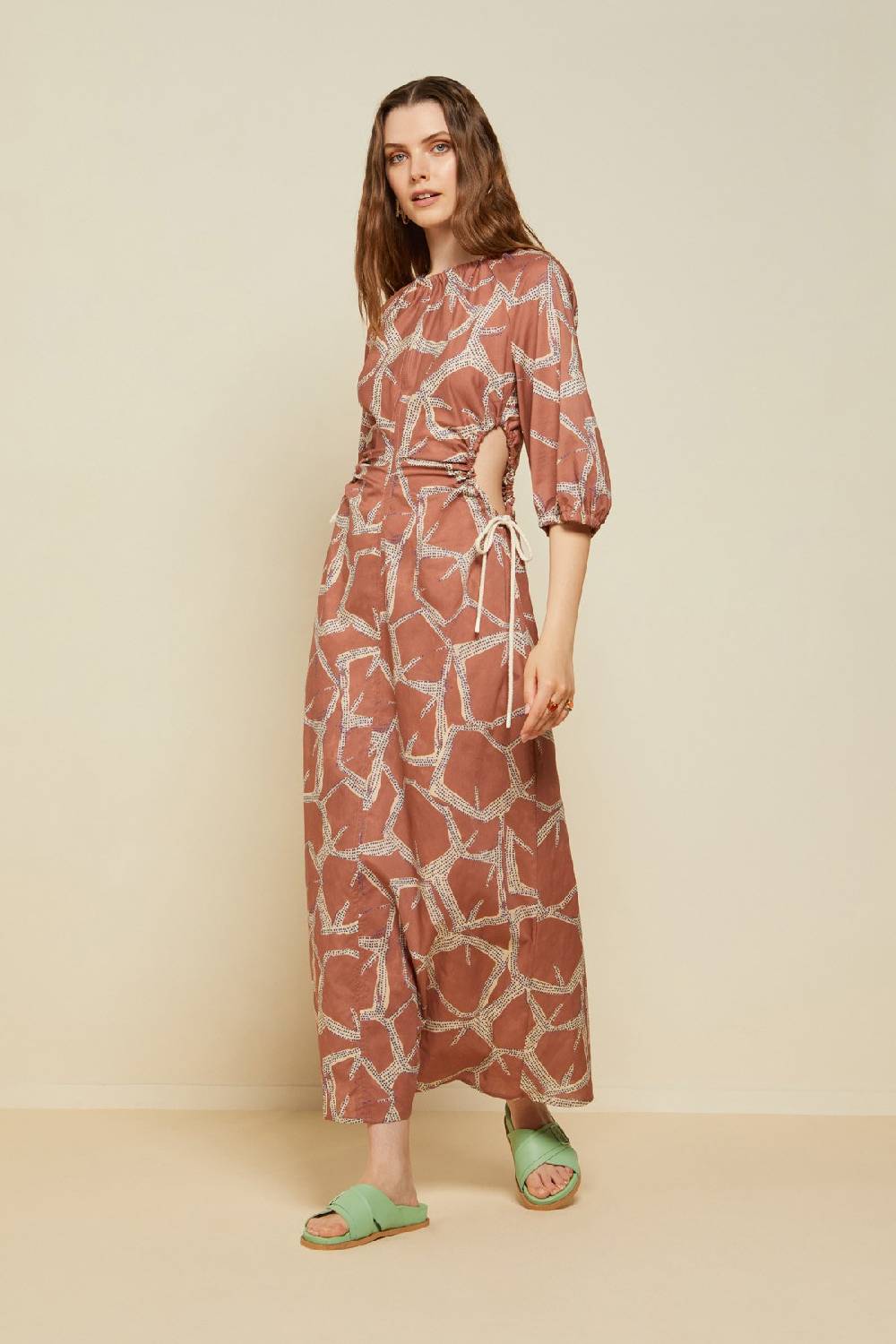 ottod'Ame Printed cotton long dress with porthole