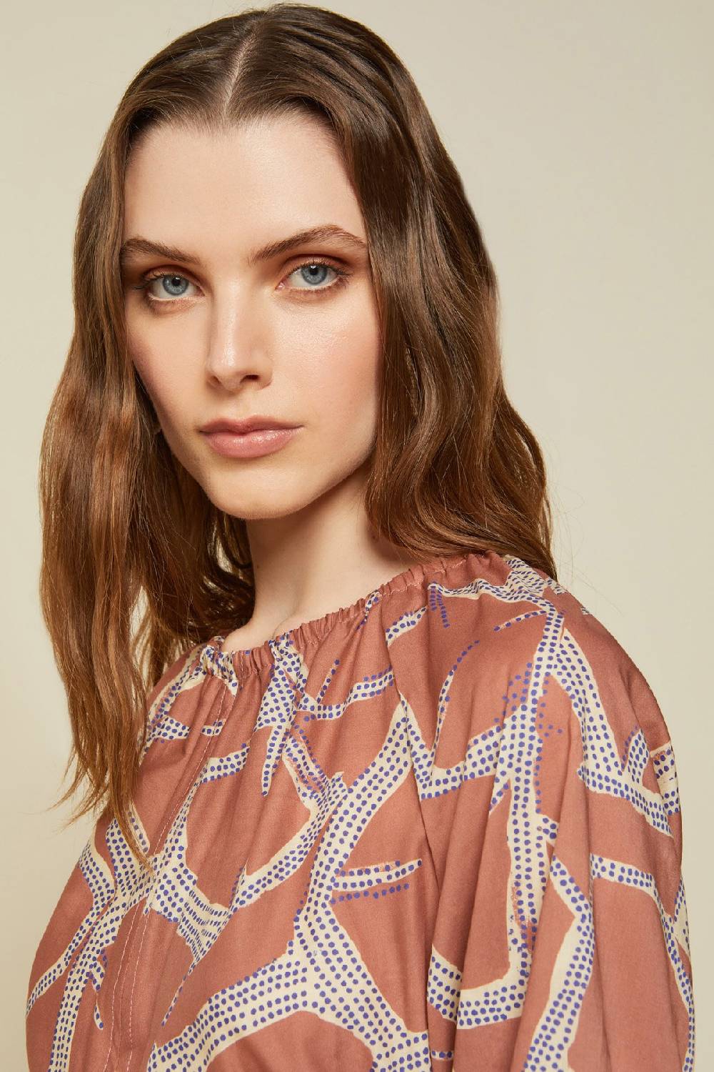 ottod'Ame Printed cotton long dress with porthole Vendita Economica