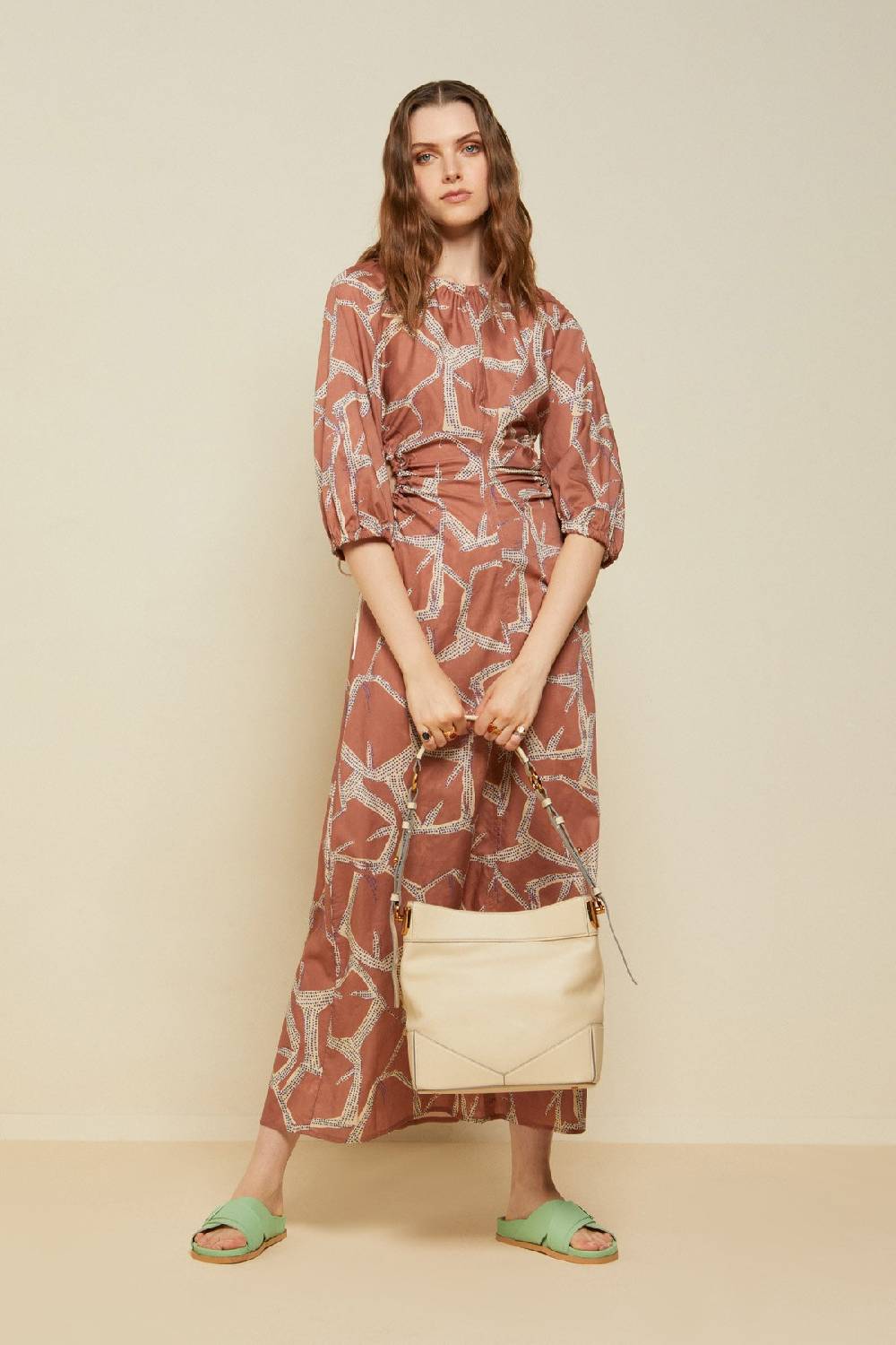 ottod'Ame Printed cotton long dress with porthole Vendita Economica
