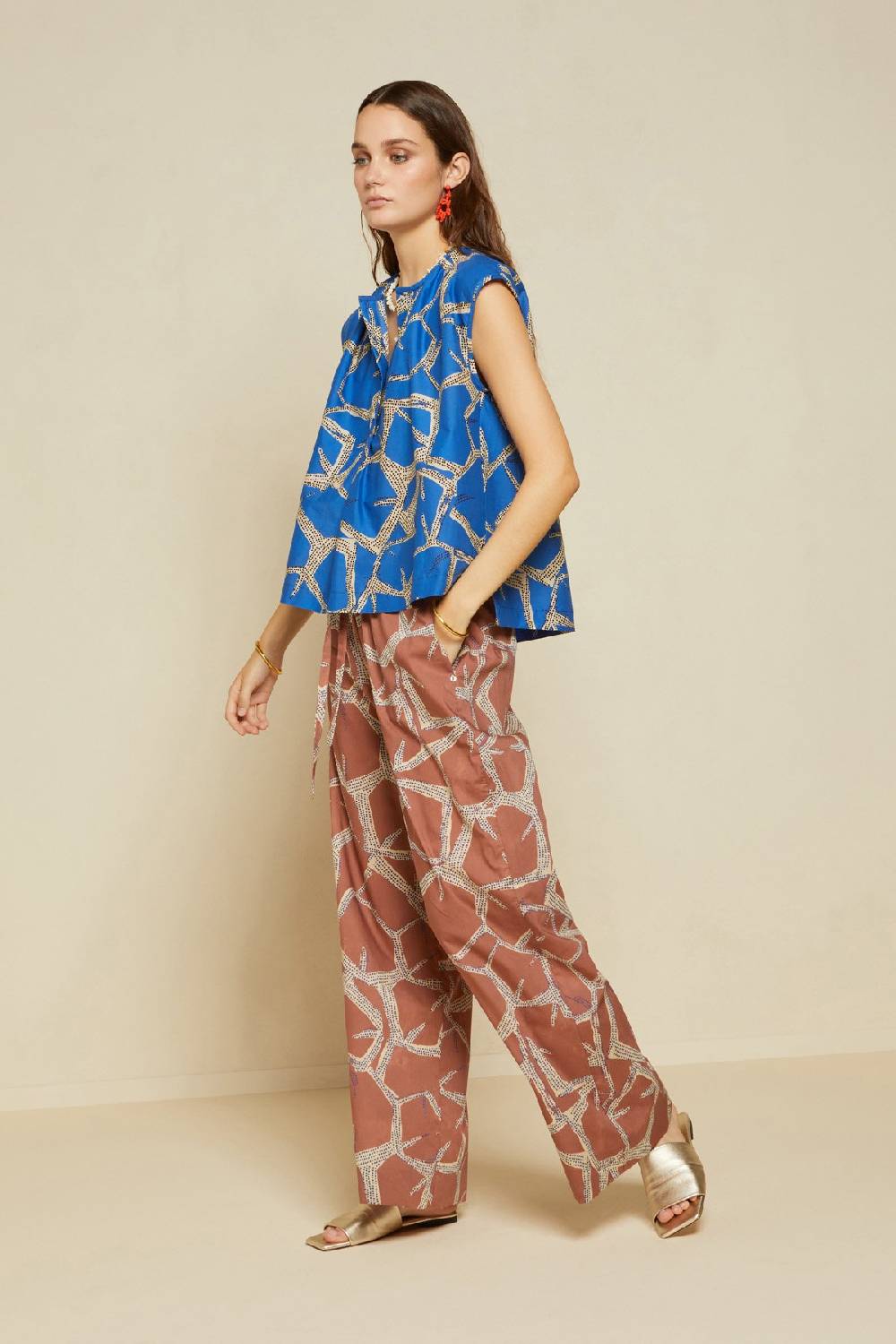 ottod'Ame Printed cotton palazzo trousers Saldi Di Fabbrica