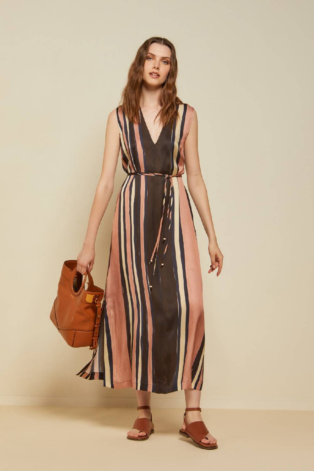 ottod'Ame Sleeveles viscose long dress with belt