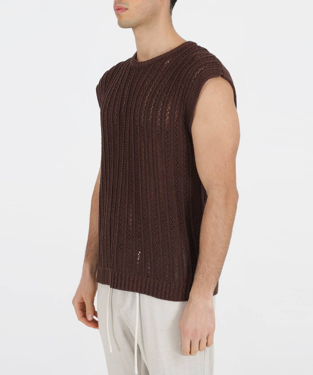Over D GILET OVER IN MAGLIA CON TRAFORI Nuova