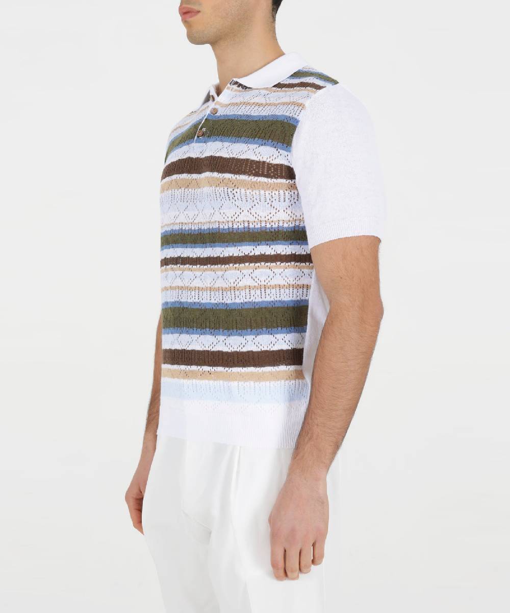Over D MAGLIA MODELLO POLO CON TRAFORI RIGATA Italia