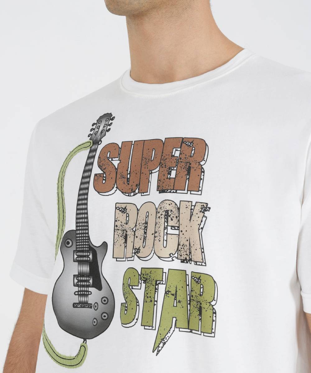 Over D T-SHIRT GRAFICA SUPER ROCK STAR Offerta