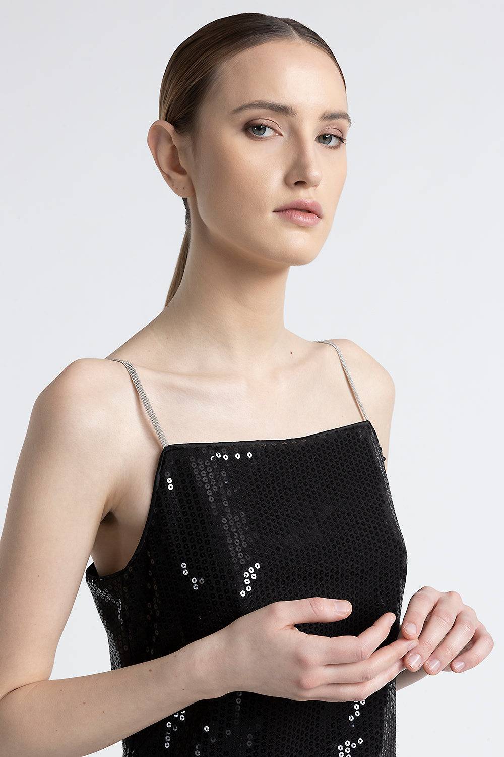 Peserico Abito midi in twill di viscosa con paillettes Soddisfazione Garantita