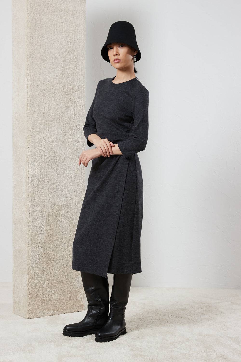Peserico Abito midi in jersey fluido di lana cotone Sottocosto