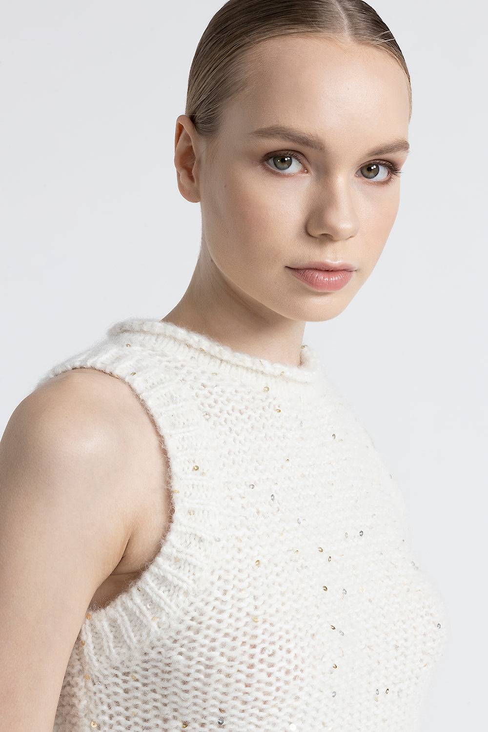 Peserico Top in muliné di lana d'alpaca e paillettes Sconto