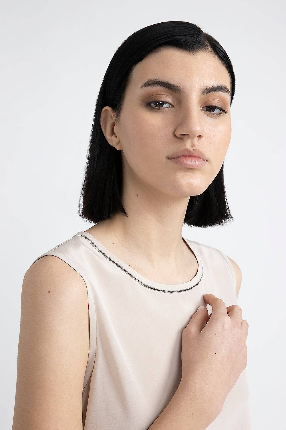 Peserico Top in crepe de chine di seta stretch con Punto Luce Vendita Calda