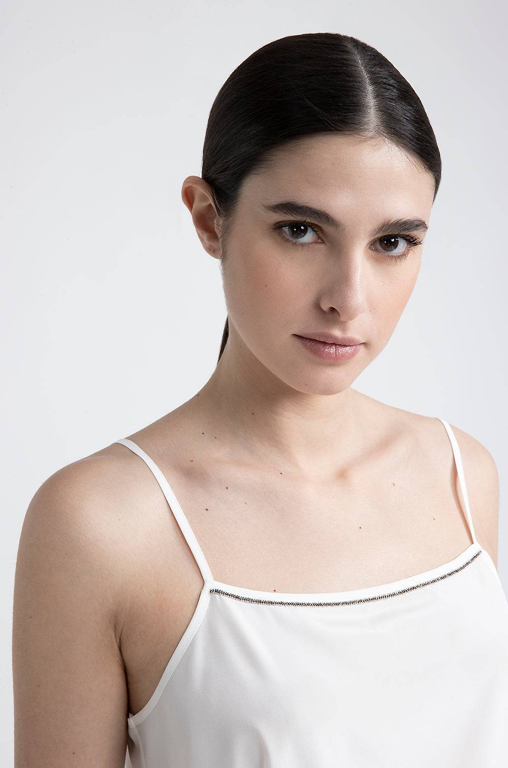 Peserico Top con spalline in crepe de chine in seta stretch Saldi Di Fabbrica