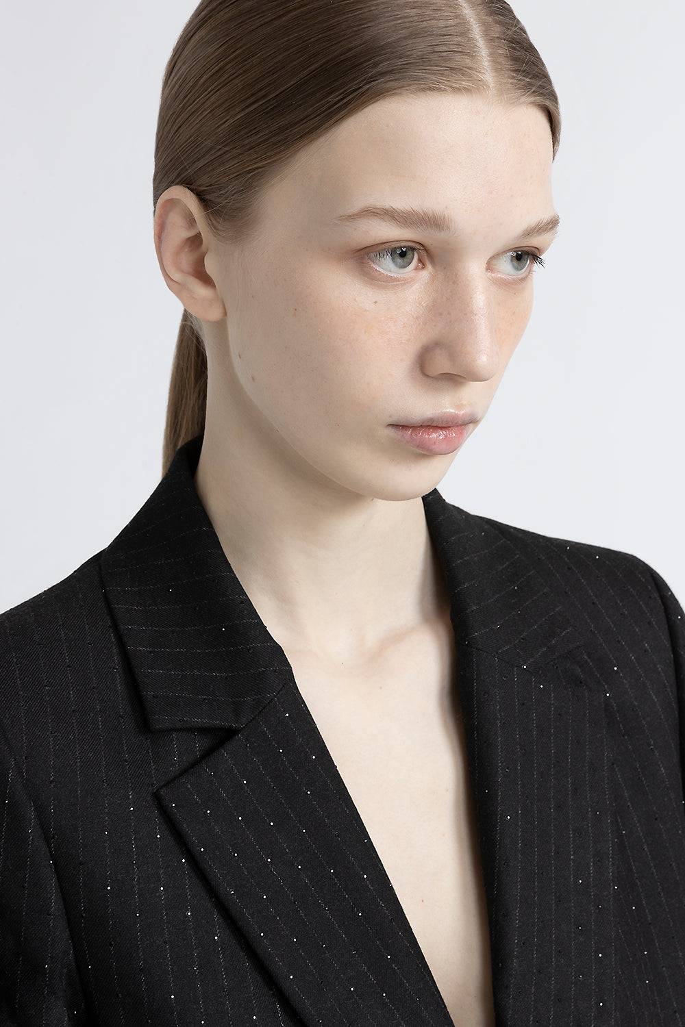 Peserico Blazer monopetto in flanella gessata di viscosa con strass Offerta Giorno del Papà
