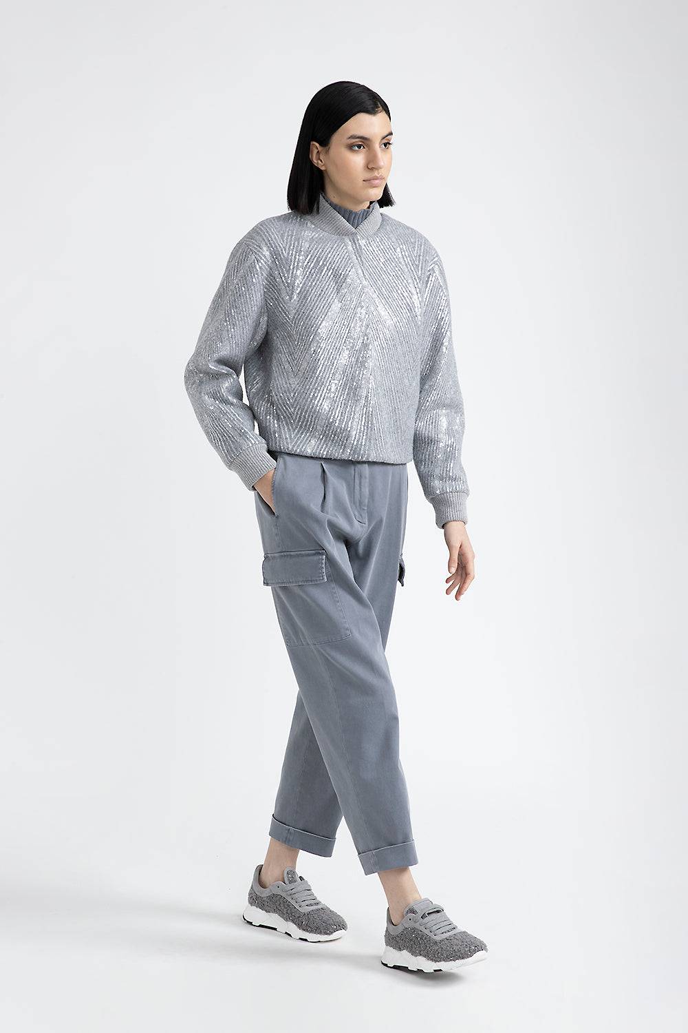 Peserico Giaccone crop in panno garzato con ricamo di paillettes Ritorno libero