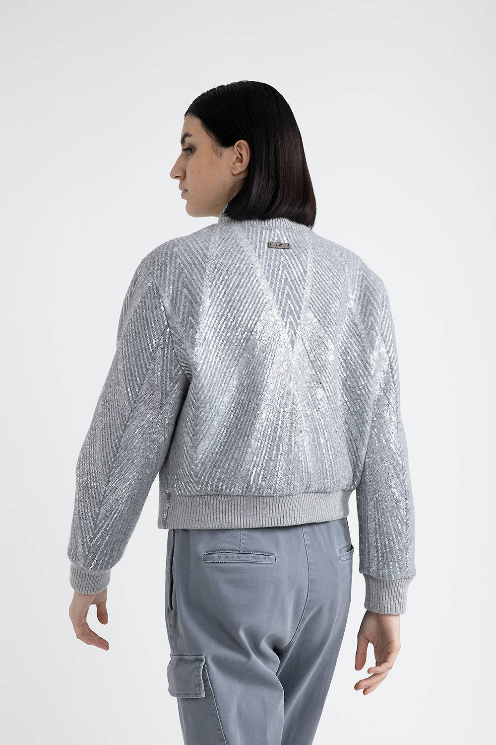 Peserico Giaccone crop in panno garzato con ricamo di paillettes Ritorno libero