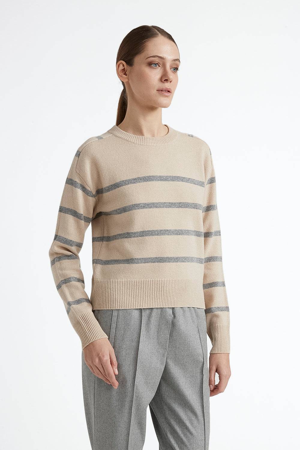 Peserico Maglia in lana e chashmere con righe in lurex Ritorno libero