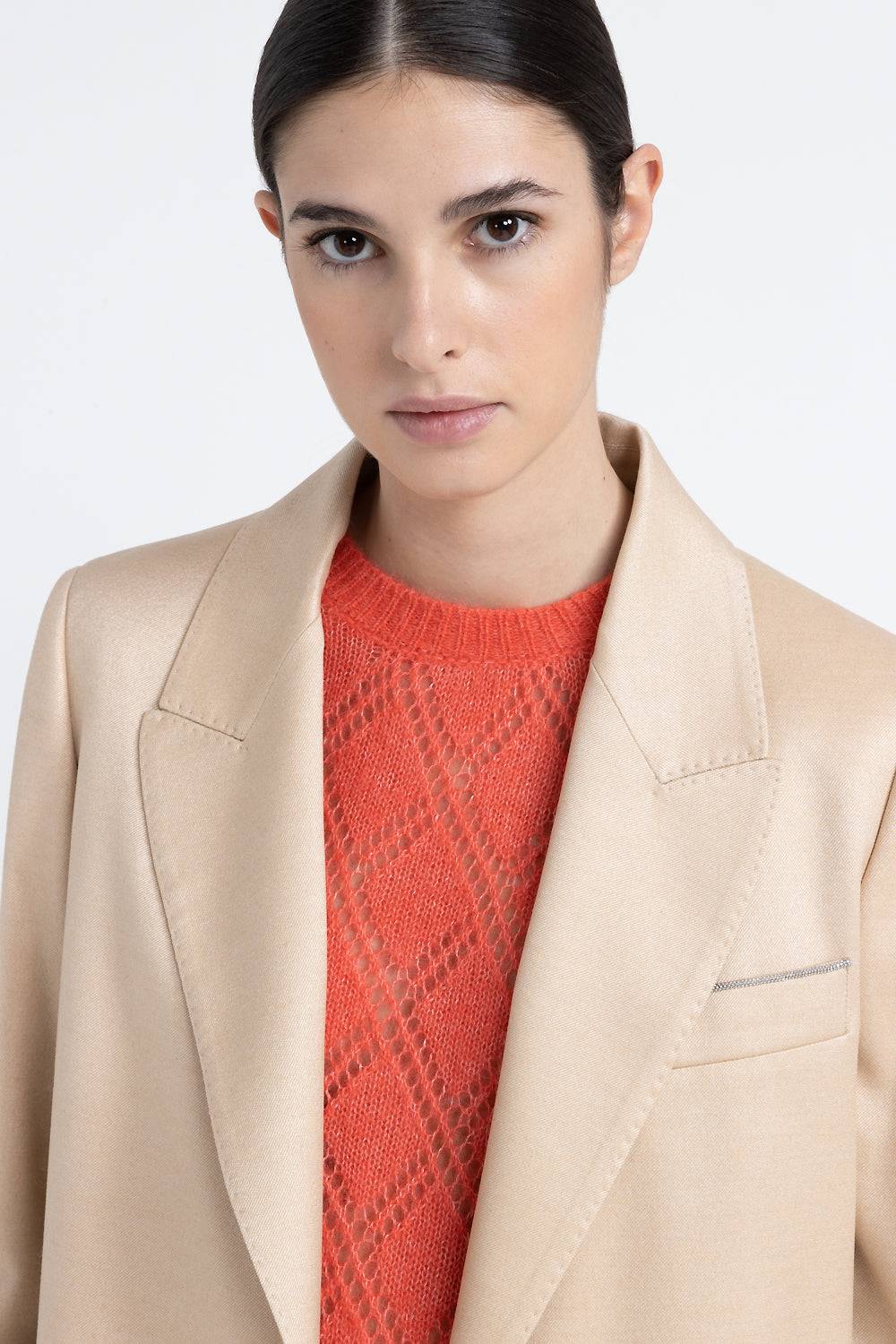 Peserico Blazer monopetto in flanella jaspé di lana e viscosa lucida Discount Store per i nuovi prodotti