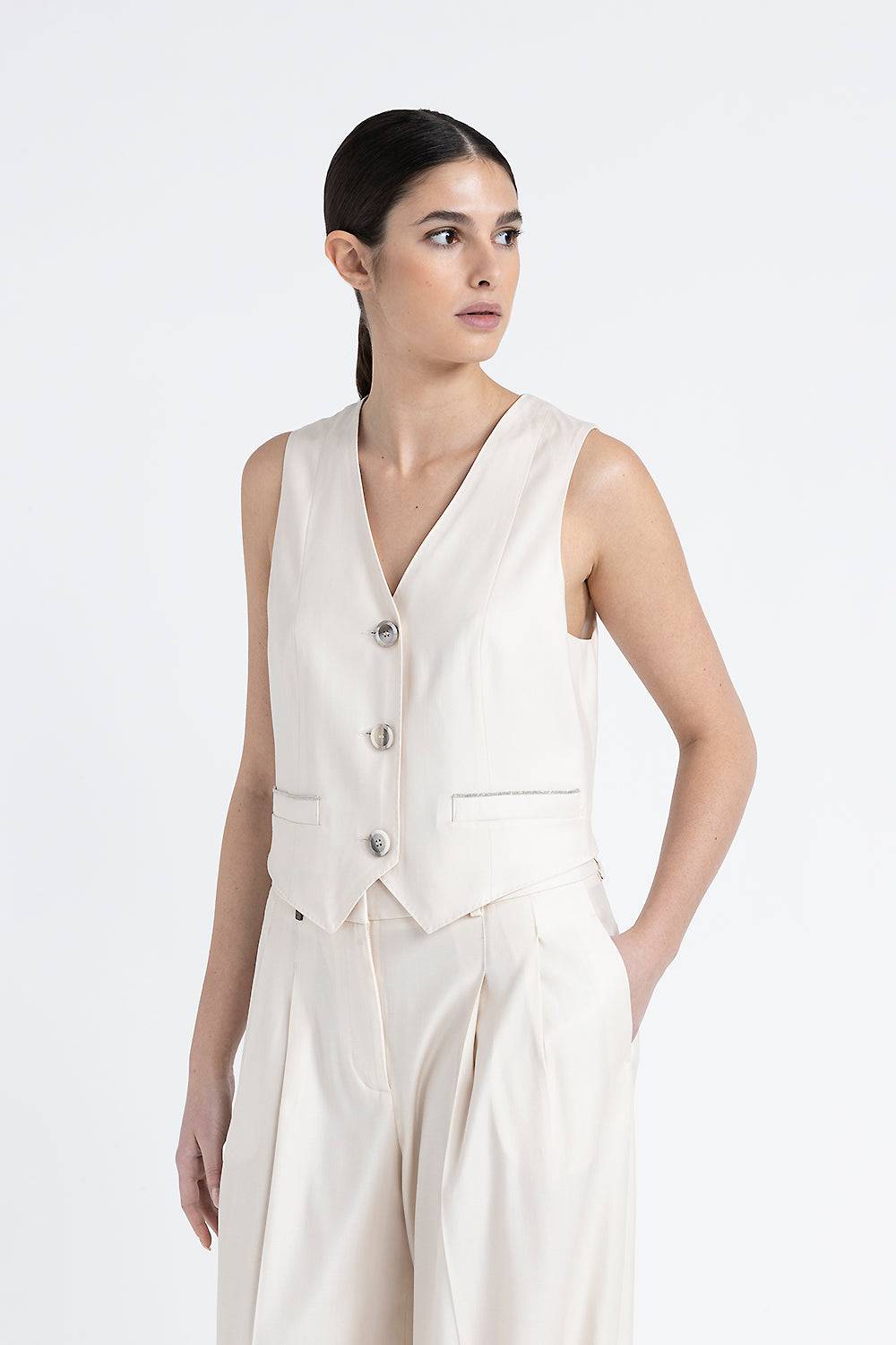 Peserico Gilet monopetto tre bottoni in twill di lana viscosa Enormi sconti