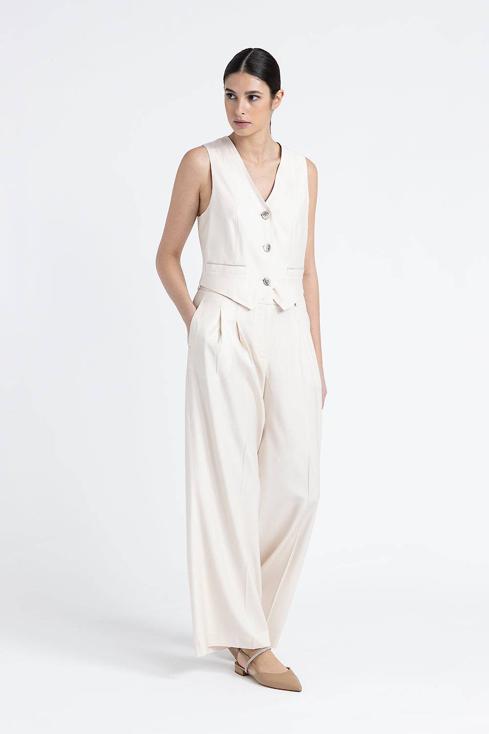 Peserico Gilet monopetto tre bottoni in twill di lana viscosa Enormi sconti