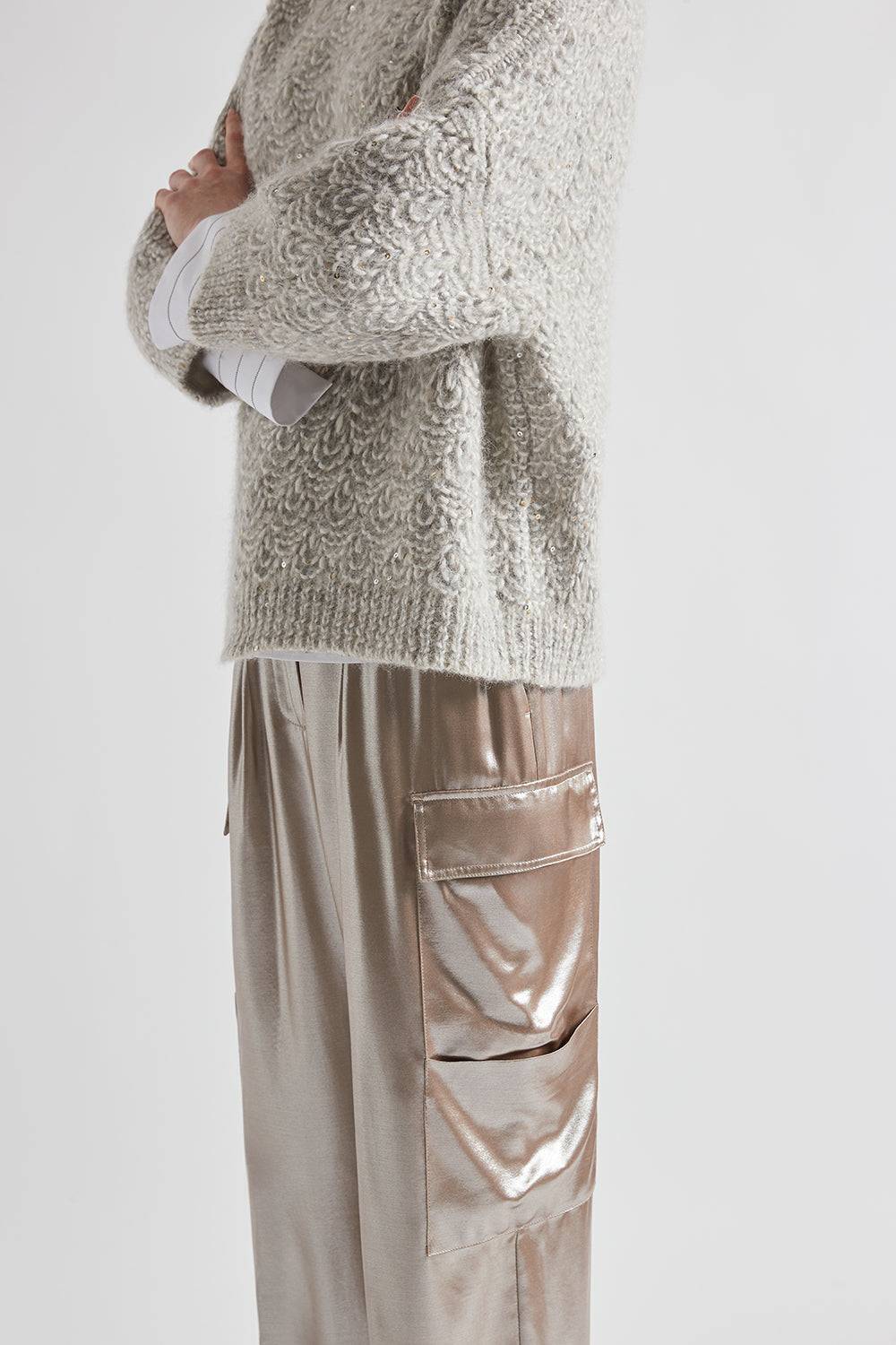 Peserico Pantalone baggy in fluido twill di viscosa laminato argento Promozione Limitata