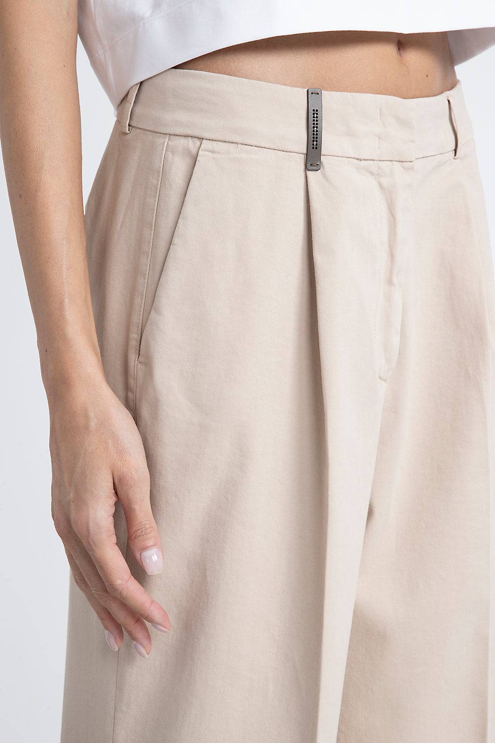 Peserico Pantalone gamba larga in gabardina di cotone Sottocosto