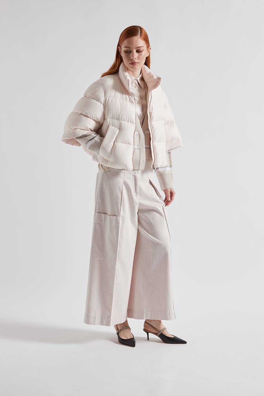 Peserico Pantalone gamba larga in gabardina di cotone seta tencel Sconto