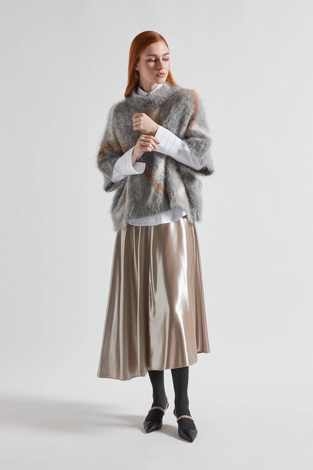 Peserico Gonna midi asimmetrica in twill laminato argento Black Friday