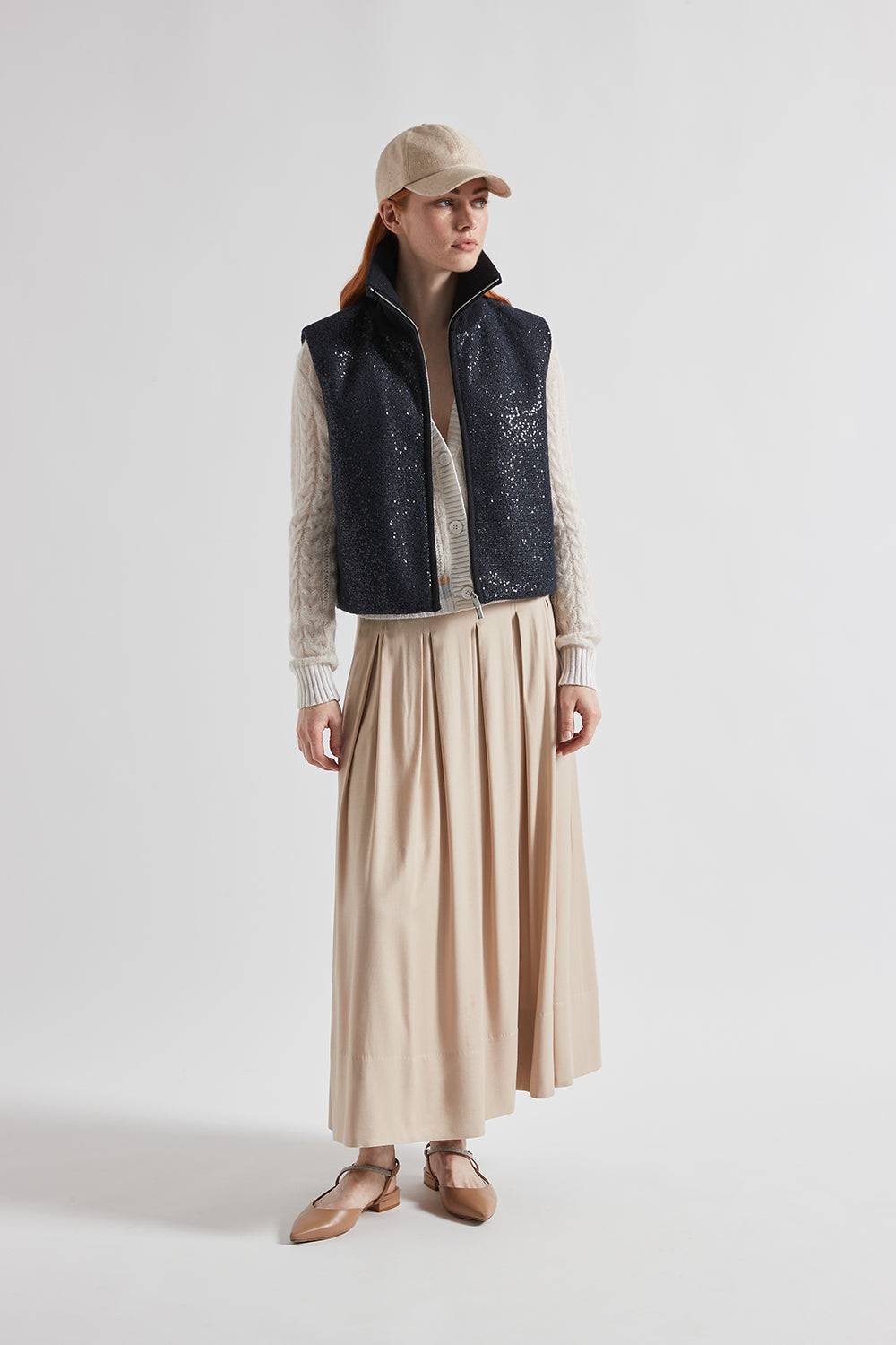Peserico Gonna lunga a pieghe in twill di lana e viscosa Offerta natalizia