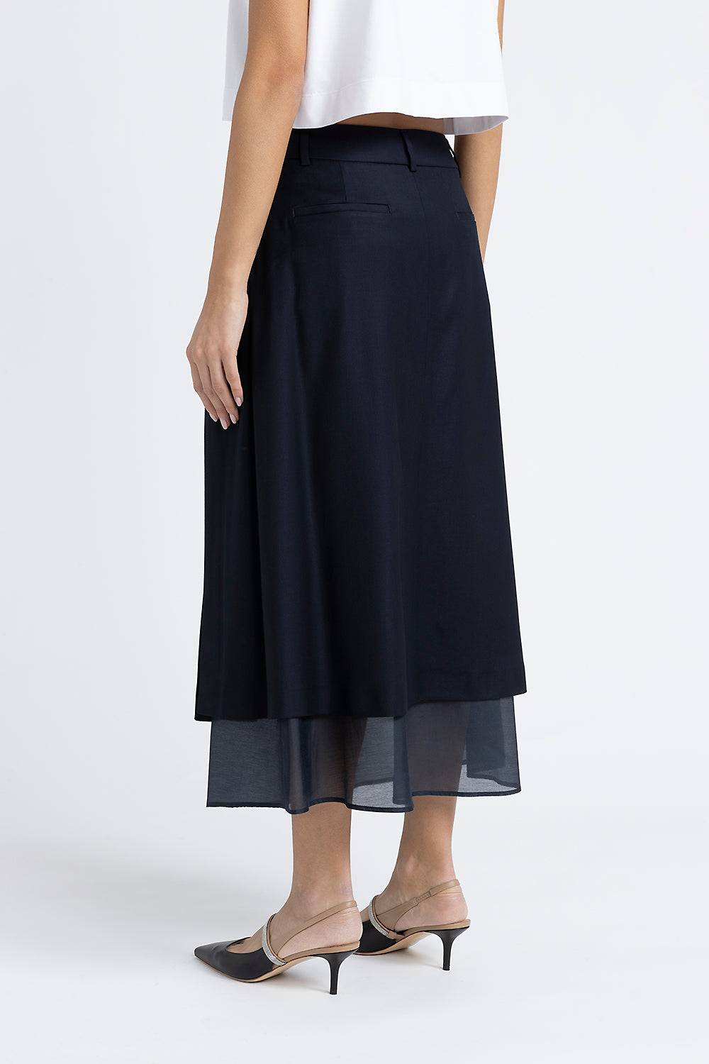 Peserico Gonna midi in twill di lana viscosa e organza Offerta Pasqua