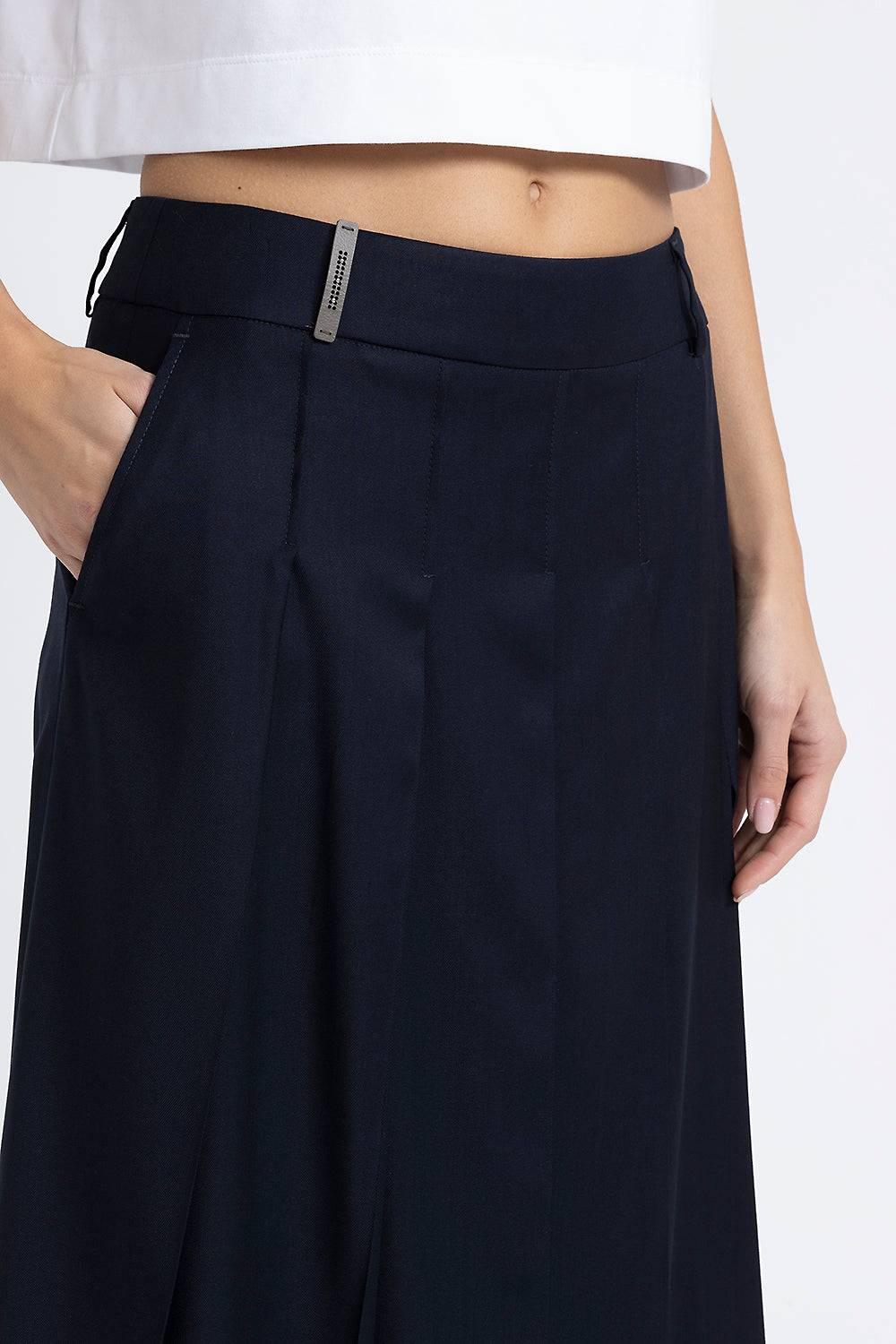 Peserico Gonna midi in twill di lana viscosa e organza Offerta Pasqua
