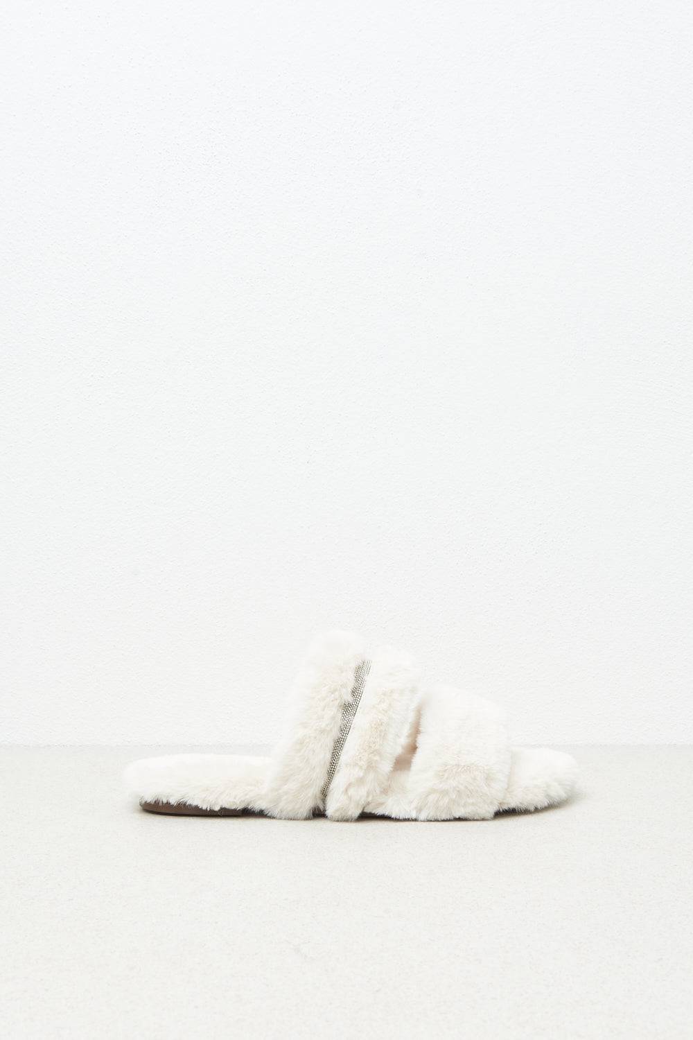 Peserico Sandalo flat in eco-pelliccia e pelle scamosciata Offerta migliore