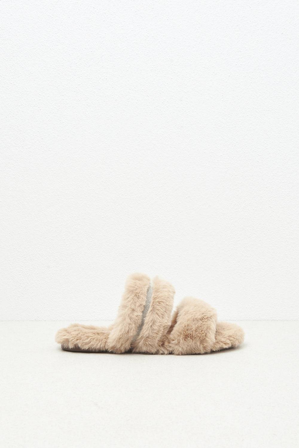 Peserico Sandalo flat in eco-pelliccia e pelle scamosciata Latest fashion