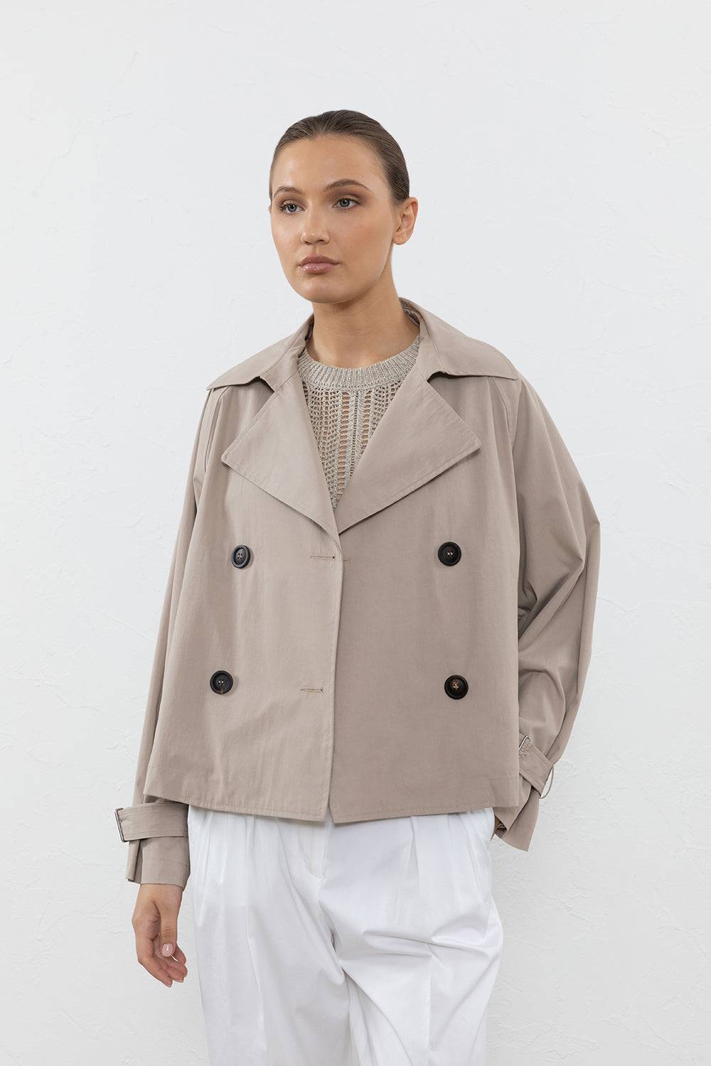 Peserico Trench corto in gabardina di cotone tecnica Online Outlet