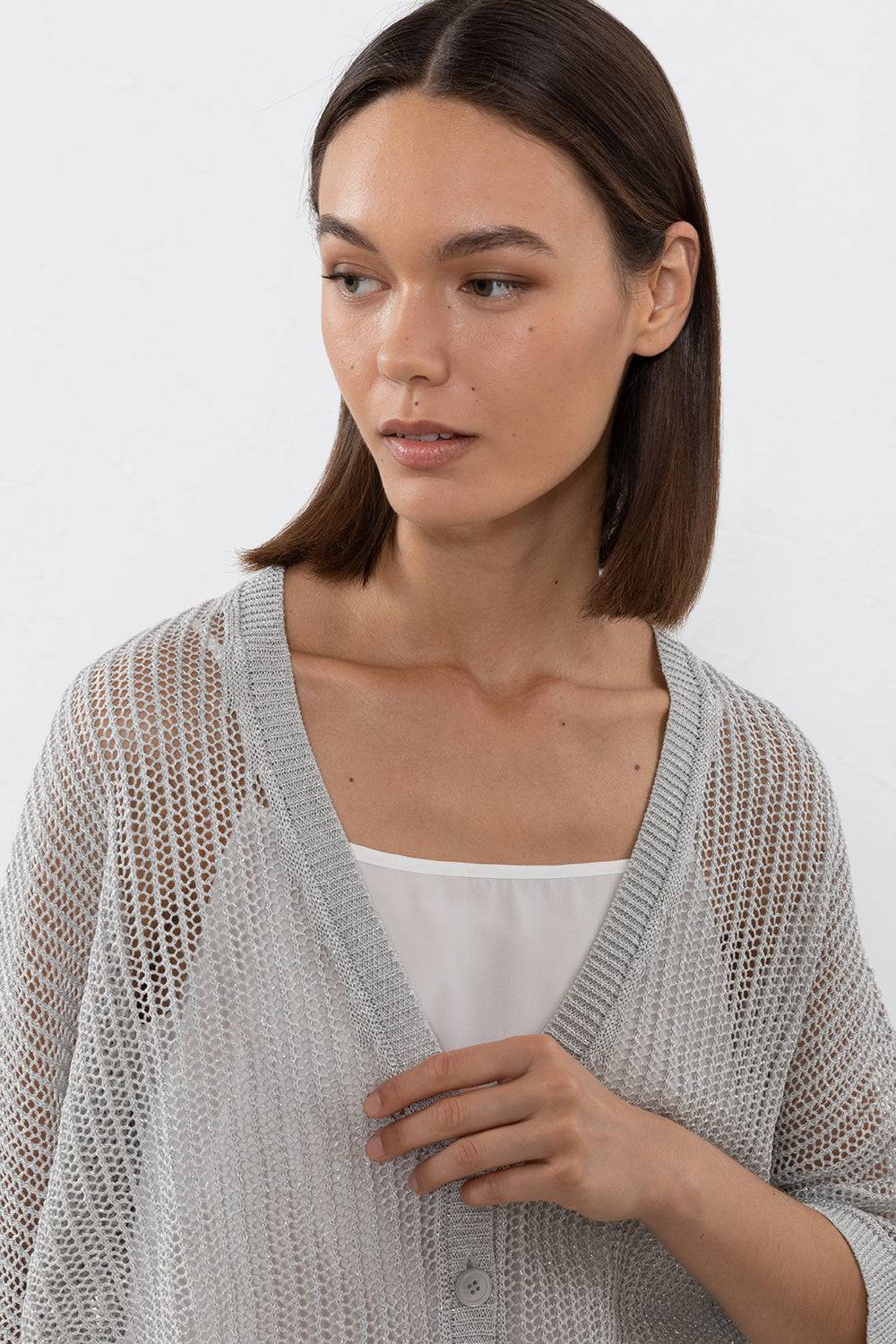 Peserico Maglia in filato di lino cotone crepe e lurex Ritorno libero