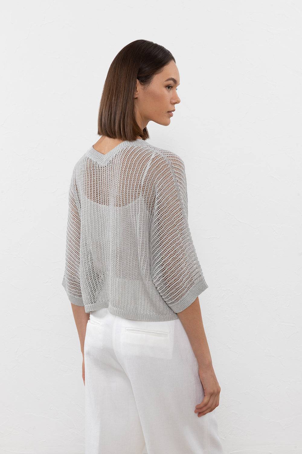 Peserico Maglia in filato di lino cotone crepe e lurex Ritorno libero