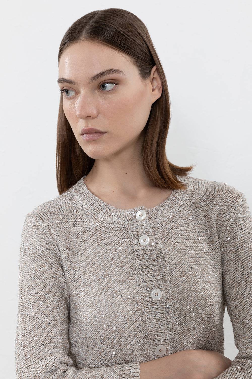 Peserico Maglia in filato di misto lino, viscosa e tencel con paillettes Ultimi due giorni