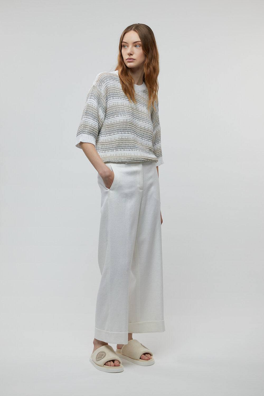 Peserico Pantalone in diagonale fluida di lino viscosa Spedizione Gratuita