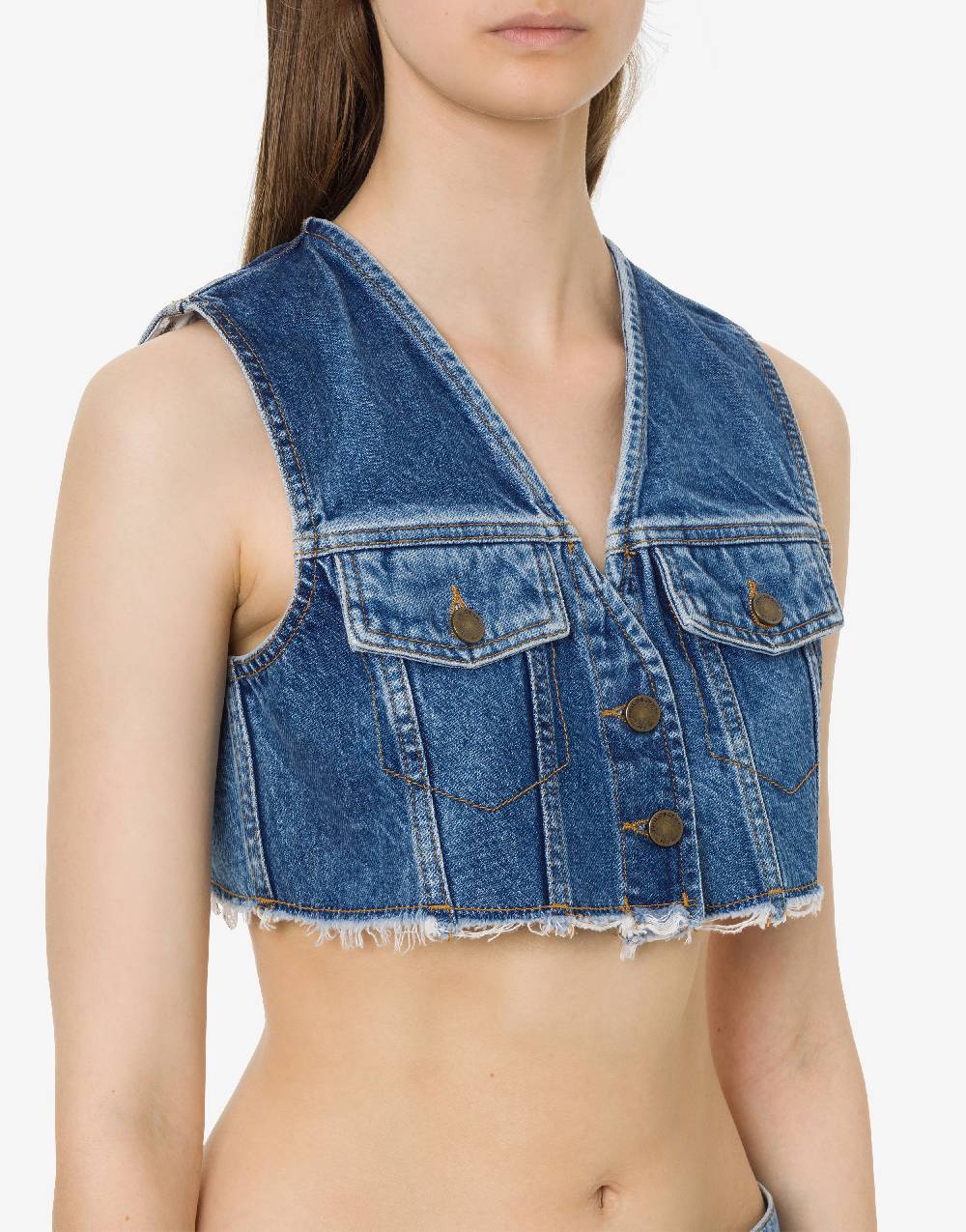 Philosophy Di Lorenzo Serafini Gilet crop in denim Fino al 65% di sconto