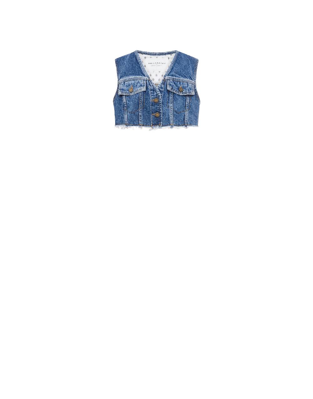 Philosophy Di Lorenzo Serafini Gilet crop in denim Fino al 65% di sconto
