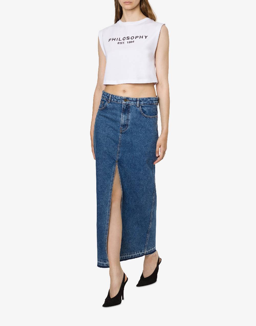 Philosophy Di Lorenzo Serafini Gonna in denim con spacco Discount Store per i nuovi prodotti
