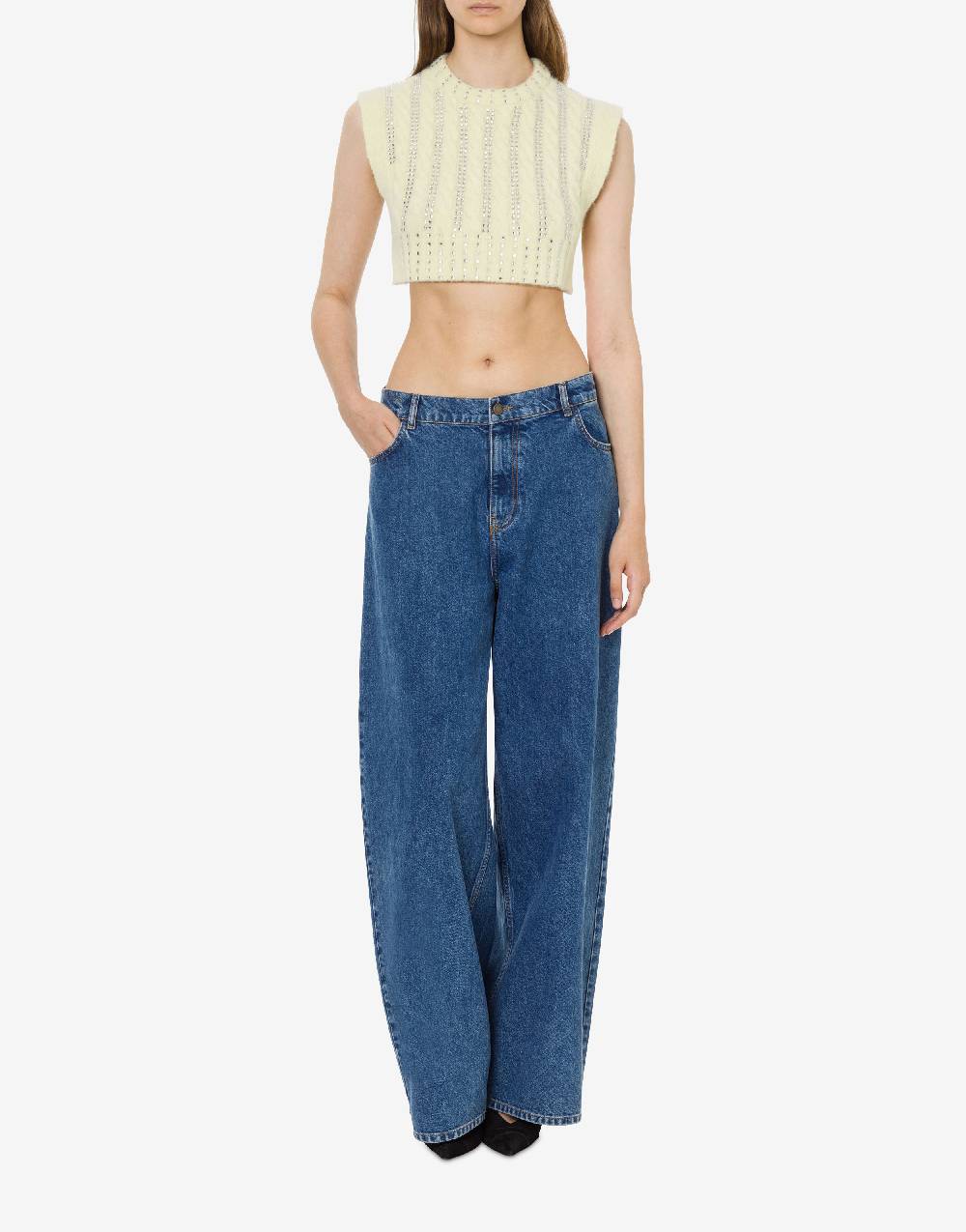 Philosophy Di Lorenzo Serafini Crop top in baby alpaca e lana con strass Prezzo basso