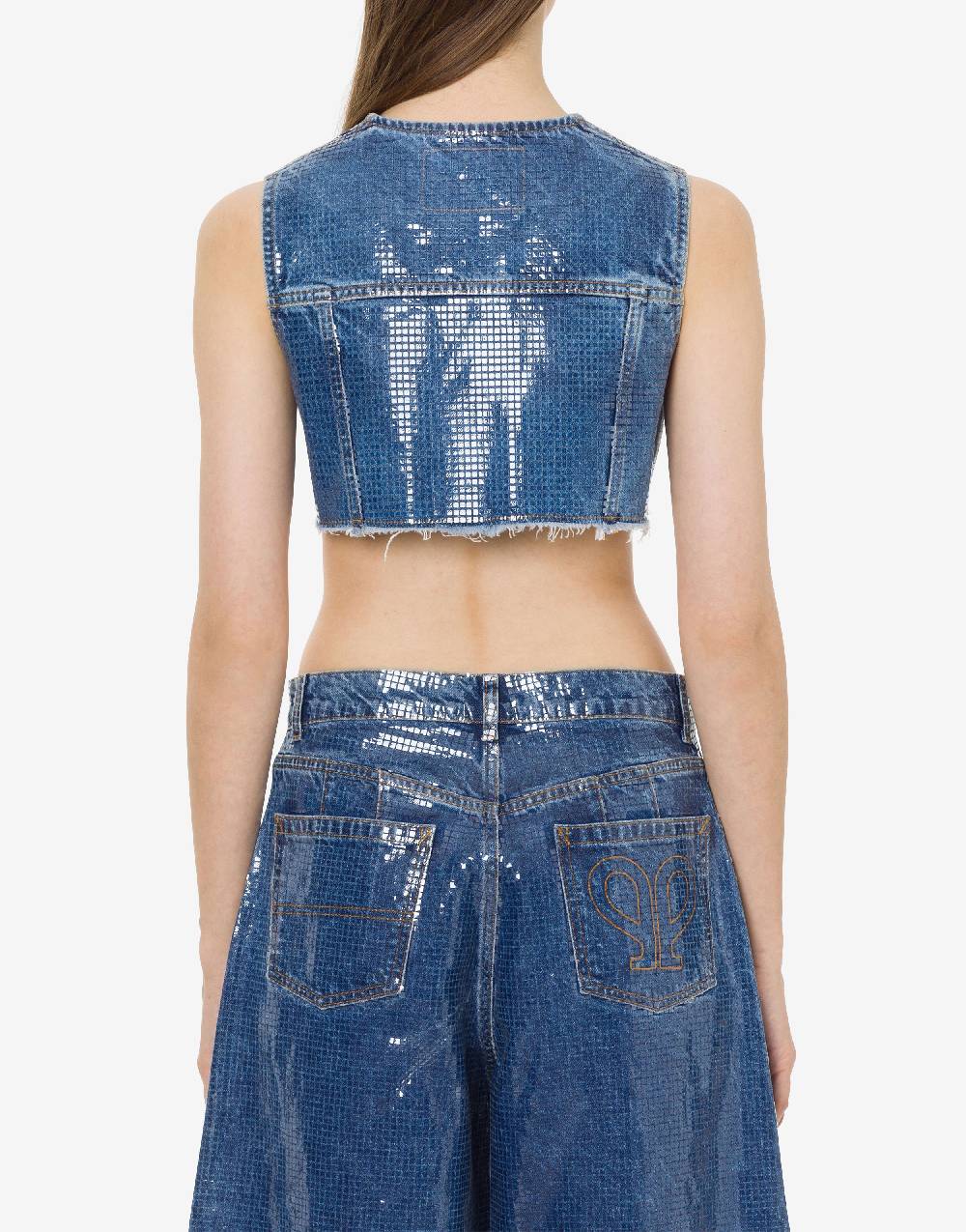 Philosophy Di Lorenzo Serafini Gilet crop in denim con paillettes Ultimi due giorni