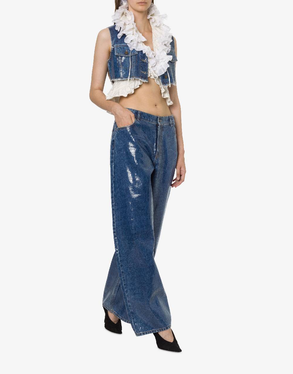 Philosophy Di Lorenzo Serafini Gilet crop in denim con paillettes Ultimi due giorni