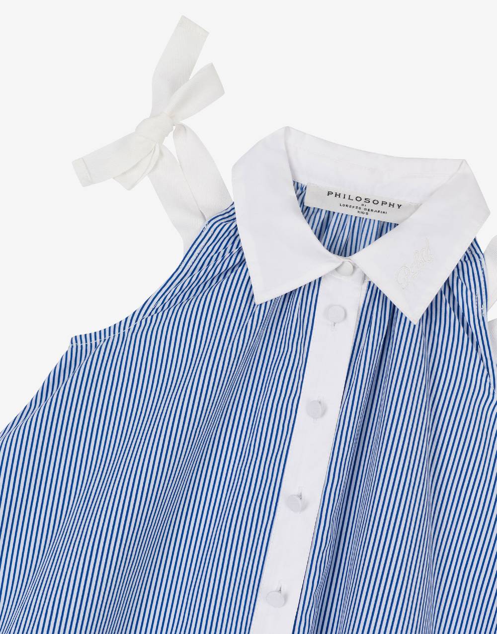 Philosophy Di Lorenzo Serafini Kids abito in popeline rigato con fiocchi Black Friday Prezzi