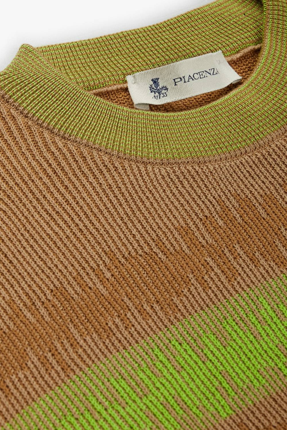Piacenza 1733 Maglia maniche lughe ikat striped rib verde fluo e naturale Vendita Calda