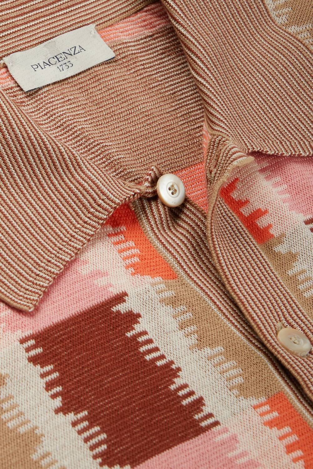 Piacenza 1733 Camicia maniche corte fil a fil ikat plaid jacquard rosa, naturale e bruciato Soddisfazione Garantita