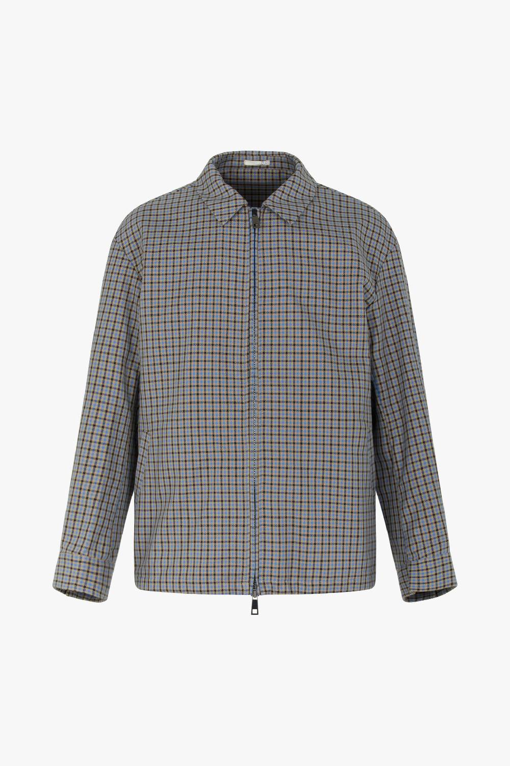 Piacenza 1733 Giacca collo camicia zip micro check azzurro e marrone Spedizione Gratuita