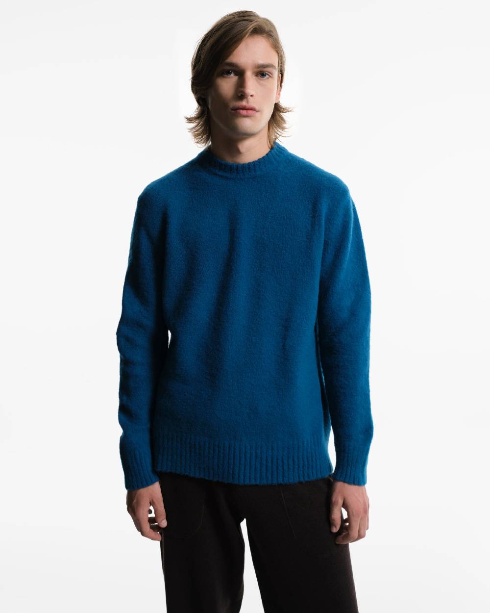 Piacenza 1733 Girocollo in Lana blu jeans In Vendita