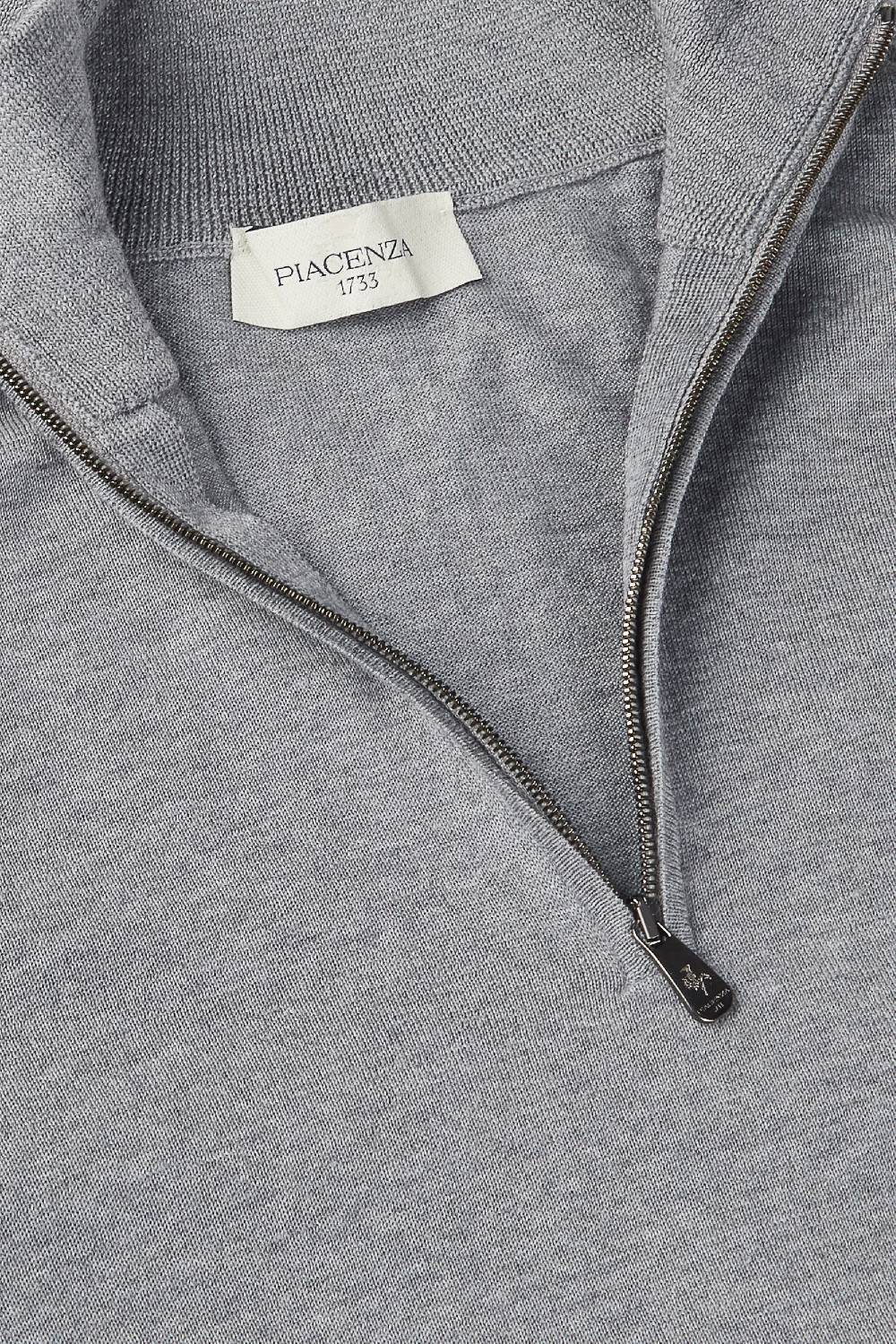 Piacenza 1733 Lupetto Zip lana merino super fine grigio chiaro Promozione
