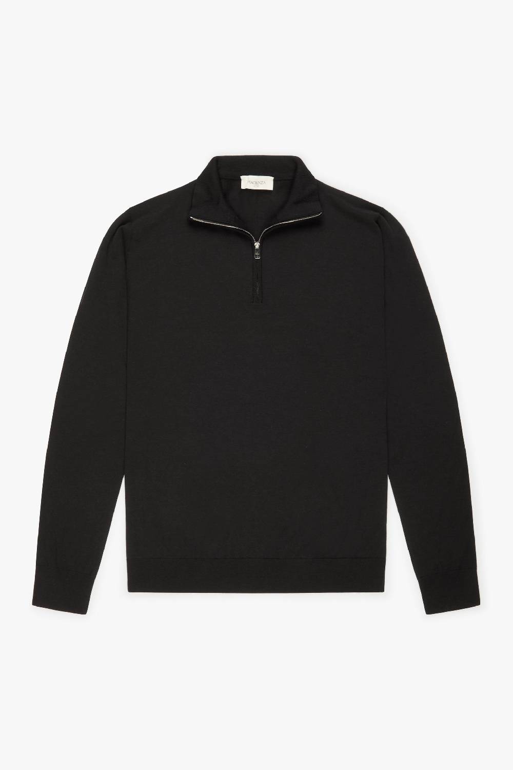 Piacenza 1733 Lupetto Zip lana merino super fine nero Pezzi Unici